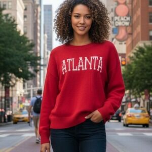 Red Sweater Atlanta and White Oversized Romantic Slouchy Women's Sweater 2X